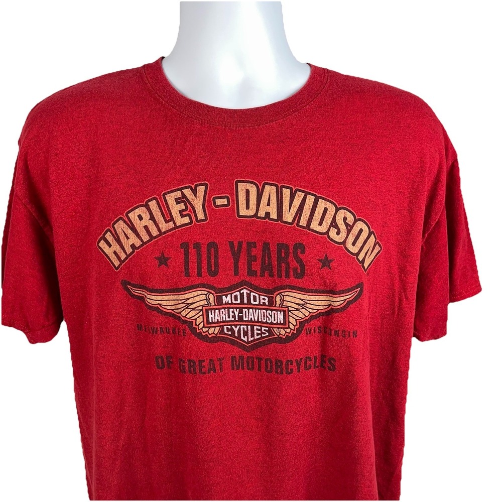 Harley Davidson Museum T Shirt Size Large 110 Years Milwaukee Wisconsin Red‎